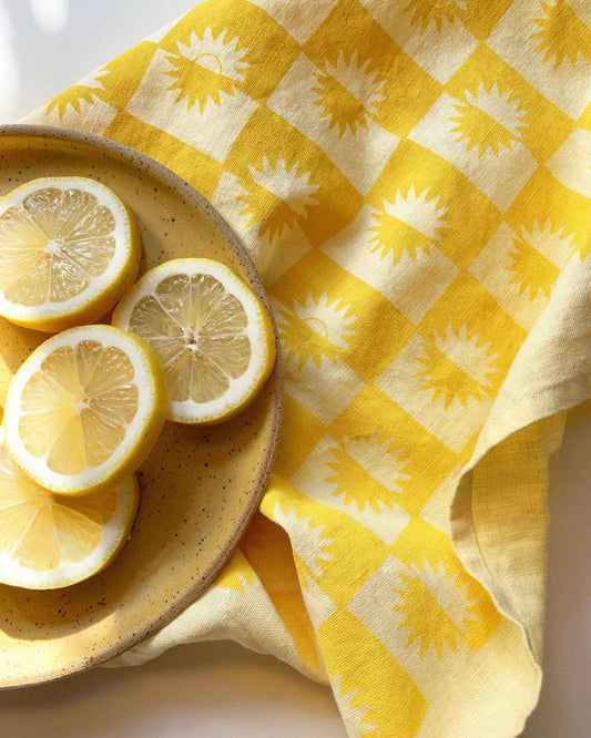 yellow sunshine linen tea towel