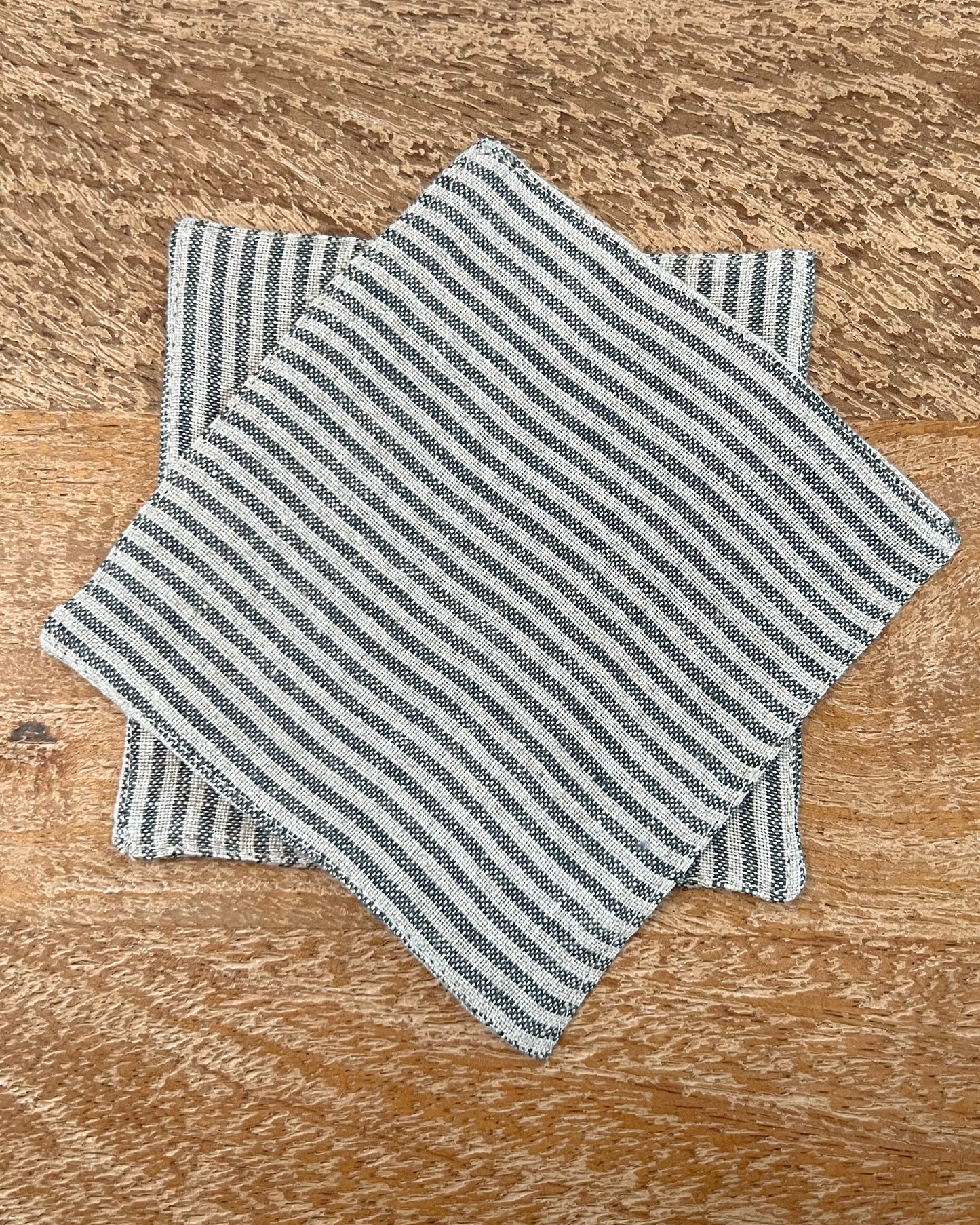 linen coaster set - dark gray stripe