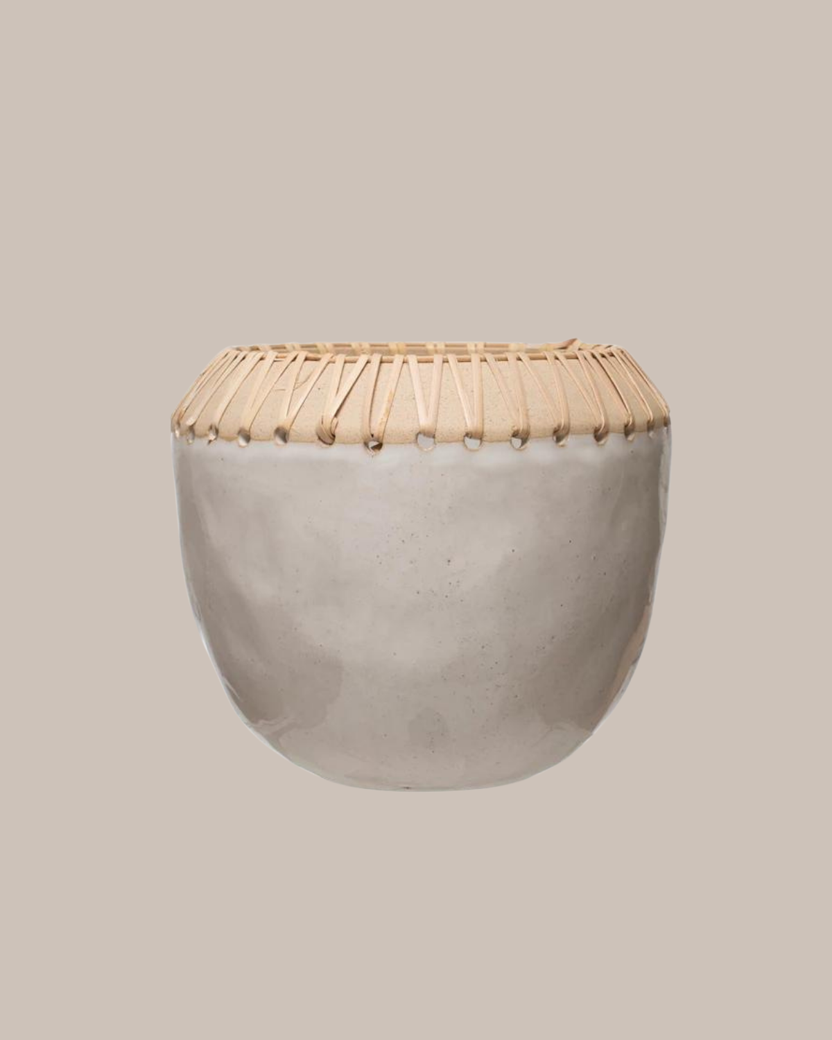 stoneware planter with rattan stitching